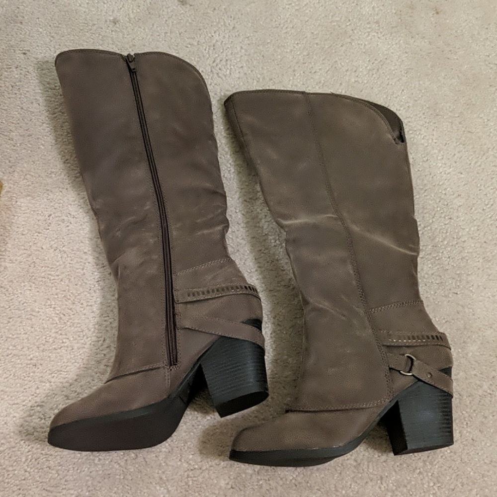 Taupe Suede Tall Heeled Boots